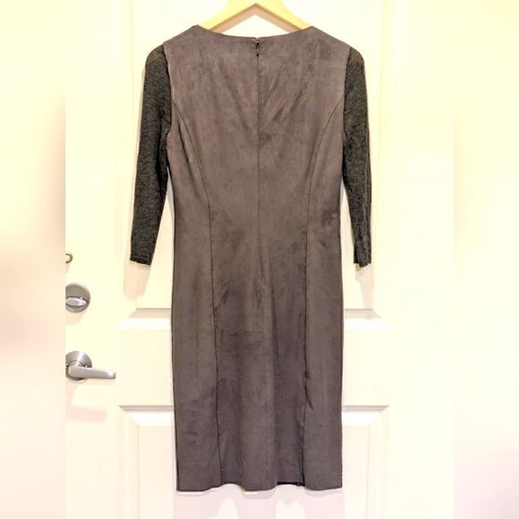EUC Elie Tahari 6 Grey Augustine Suedette Dress with Cashmere Blend Sleeves - Picture 4 of 4